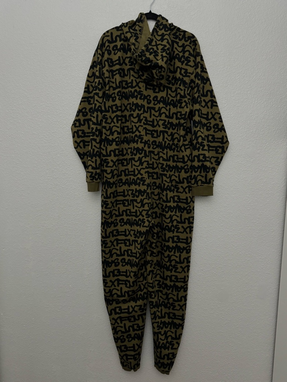 Savage X Fenty Forever Savage Hooded One Piece Olive Green Allover Logo Size XL - Picture 9 of 14